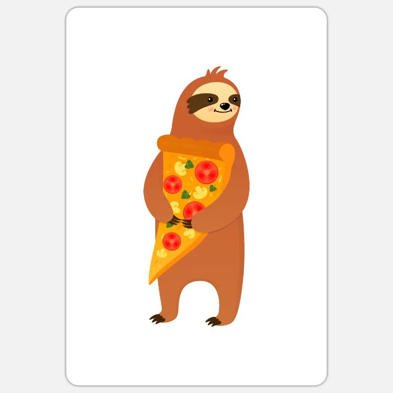 Faultier Mit Pizza - Sticker Größe S (10 x 10 cm) - Mattweiß