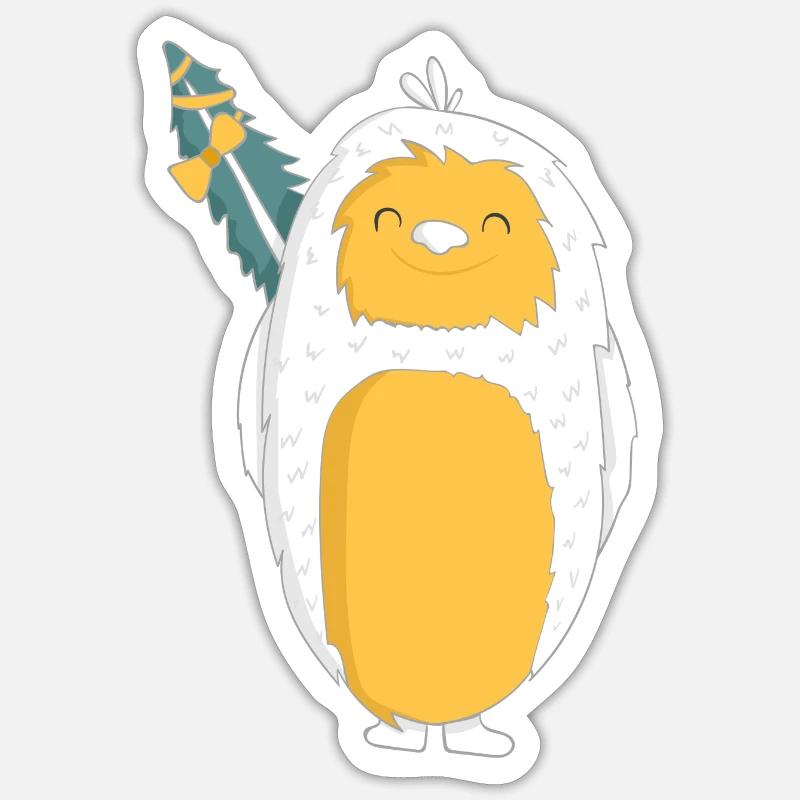 Yeti avec sapin - Sticker taille S (10 x 10 cm) - blanc mat