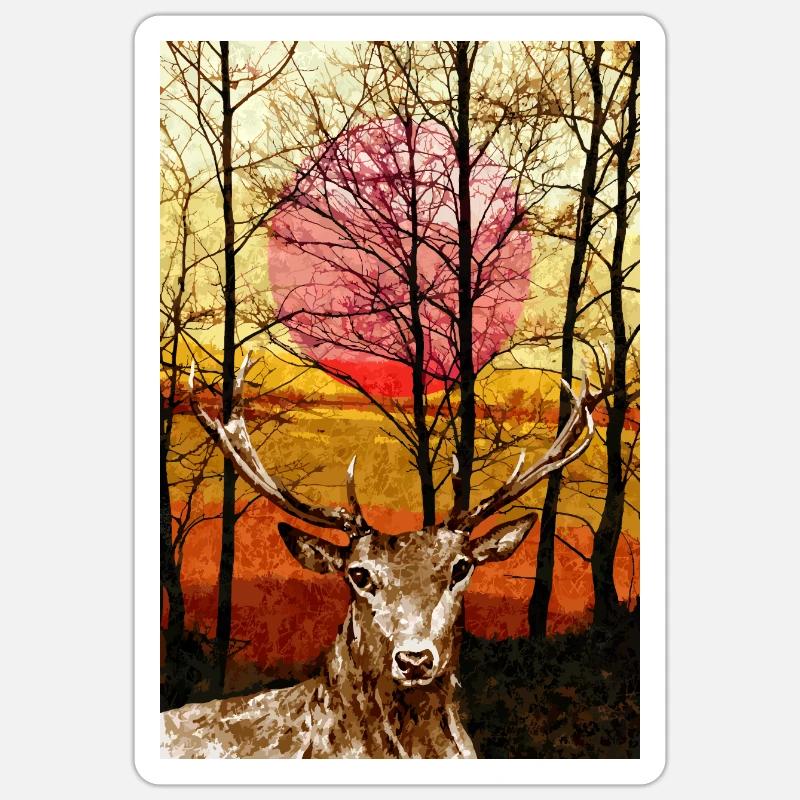 cerf - Sticker taille S (10 x 10 cm) - blanc mat