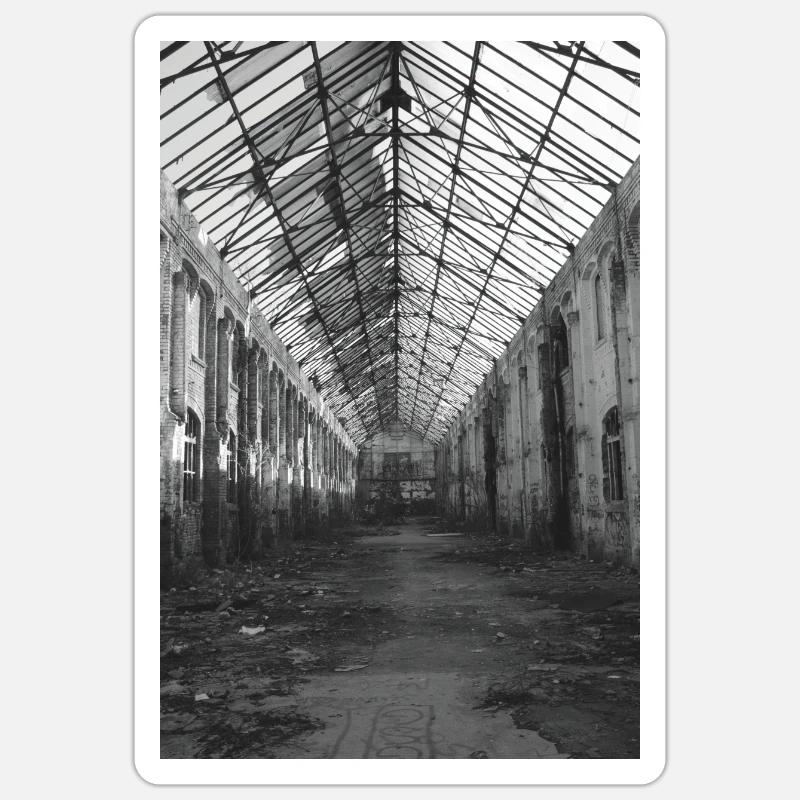 Affiche de graffiti sur l'architecture de l'affiche de la construction industrielle - Sticker taille S (10 x 10 cm) - blanc mat
