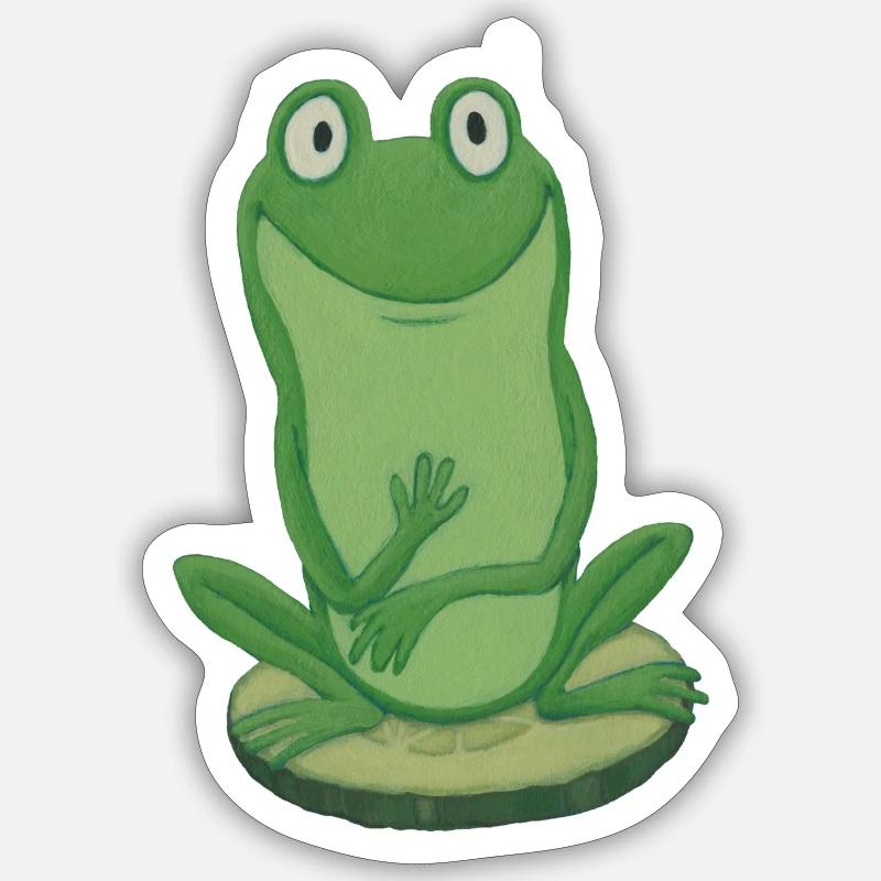 Frosch auf Gurke - Sticker Größe S (10 x 10 cm) - Mattweiß