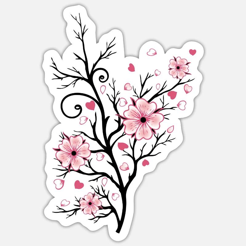 Cherry Tree Cherry Blossoms with Hearts Sakura Spring - Sticker size S (10 x 10 cm) - white matte