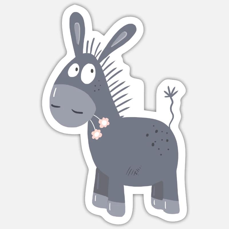 Petit âne avec des fleurs I Muli Mule Comic - Sticker taille S (10 x 10 cm) - blanc mat