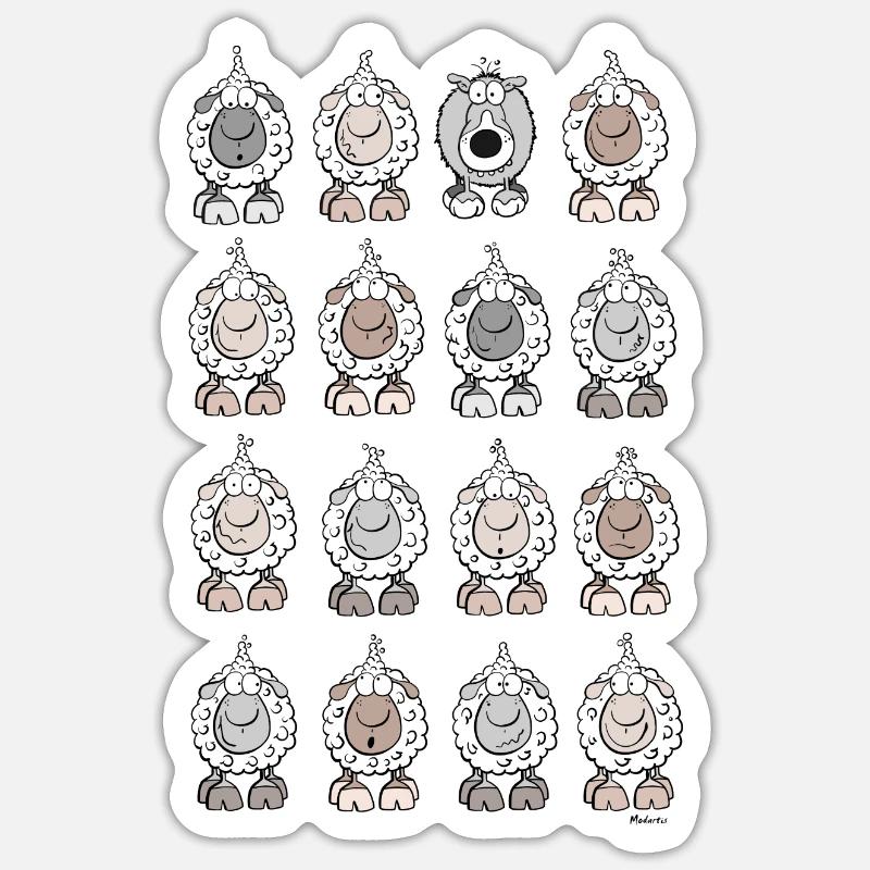 Schafherde mit Wolf - Sticker Größe S (10 x 10 cm) - Mattweiß
