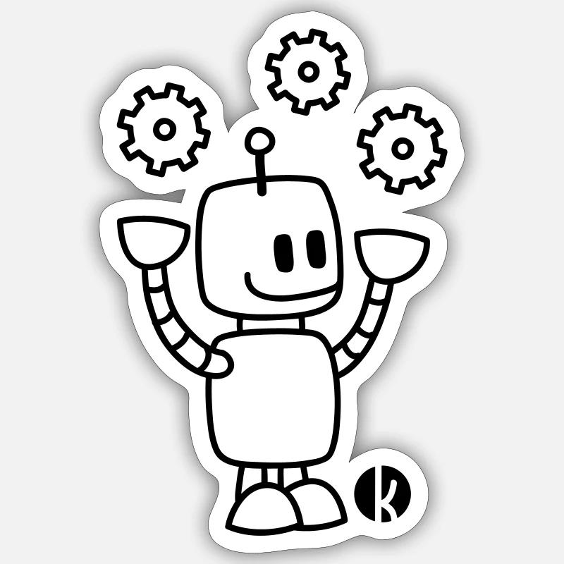Happy Juggling Robot - Sticker taille S (10 x 10 cm) - blanc mat