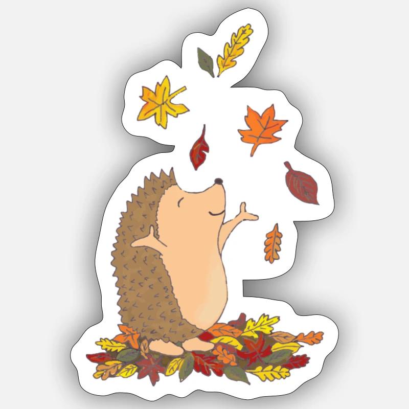 Hérisson en automne - Sticker taille S (10 x 10 cm) - blanc mat