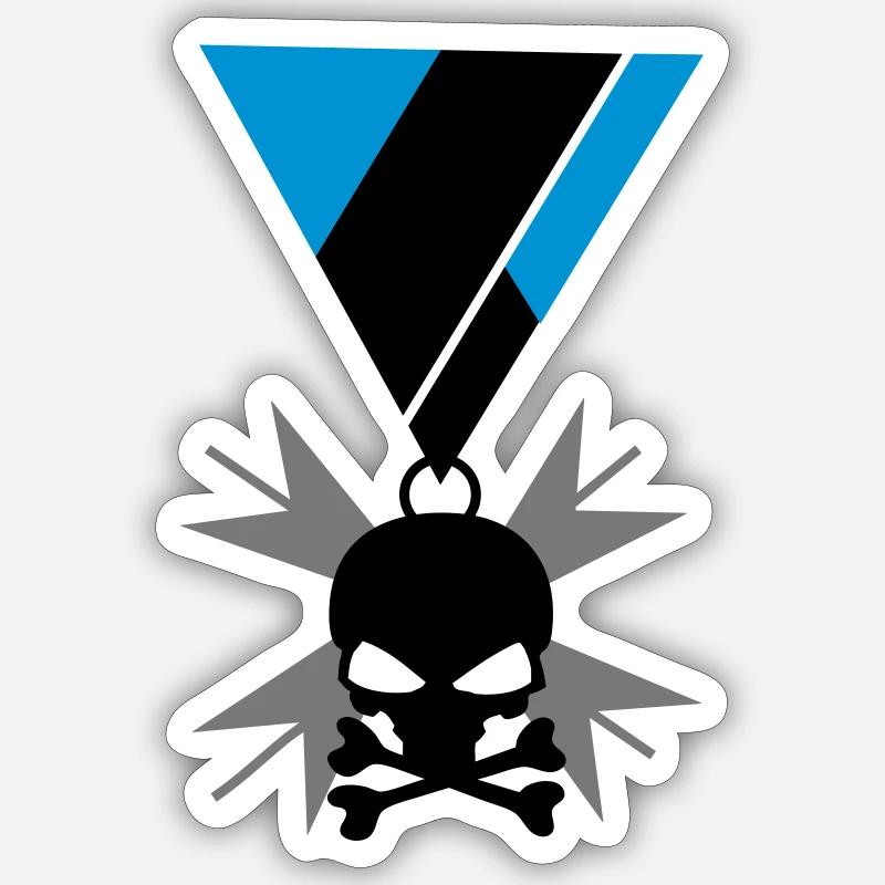 Médaille Skull Skull and Bones - Sticker taille S (10 x 10 cm) - blanc mat