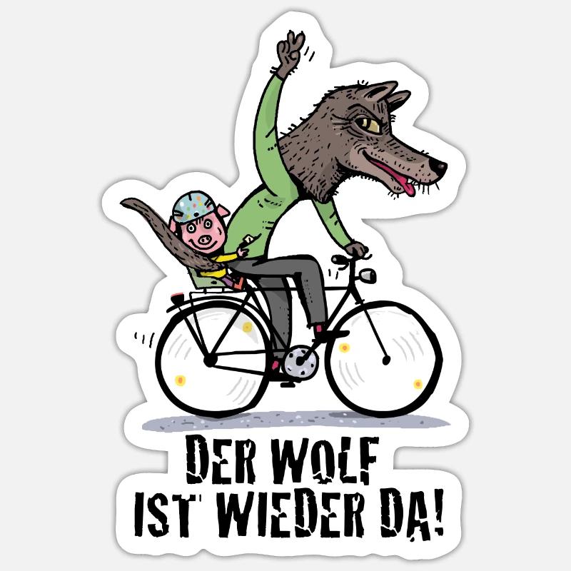 Wolfradfahrer Abenteuer - Sticker Größe S (10 x 10 cm) - Mattweiß