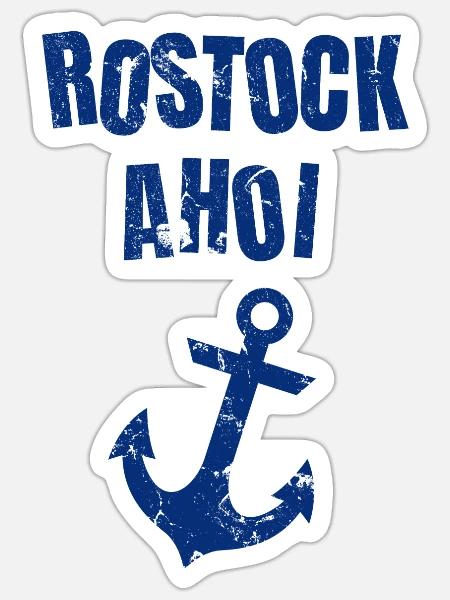 Rostock Ahoi vintage Spruch Seefahrer Küste - Sticker Größe S (10 x 10 cm) - Mattweiß