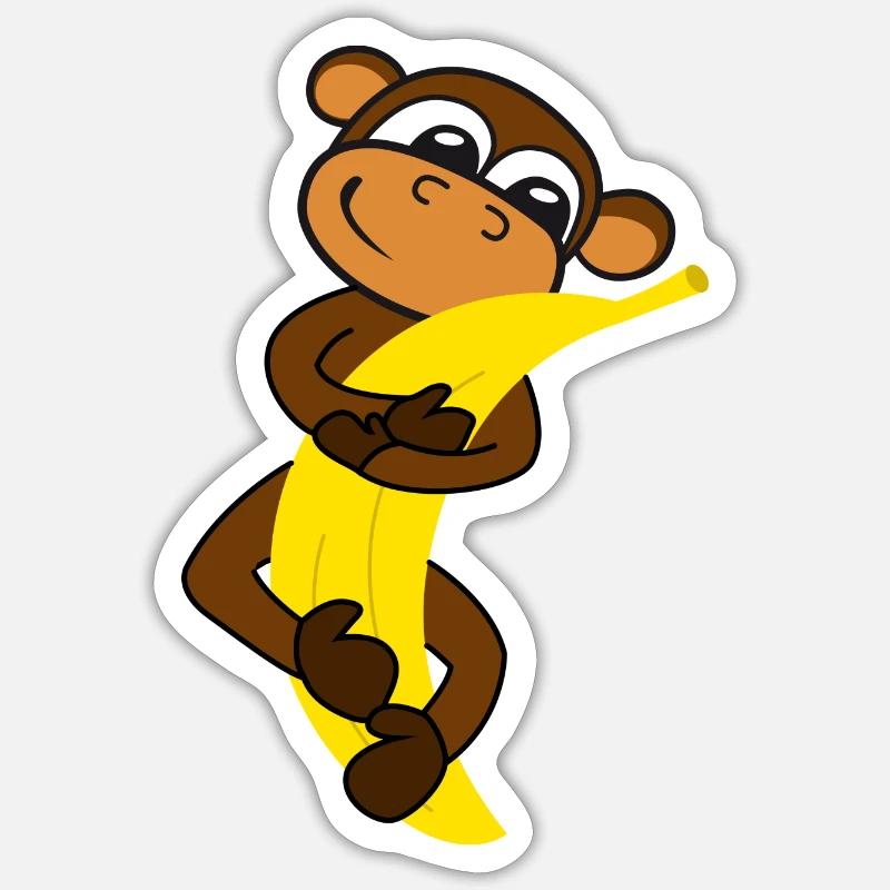 singe banane - Sticker taille S (10 x 10 cm) - blanc mat