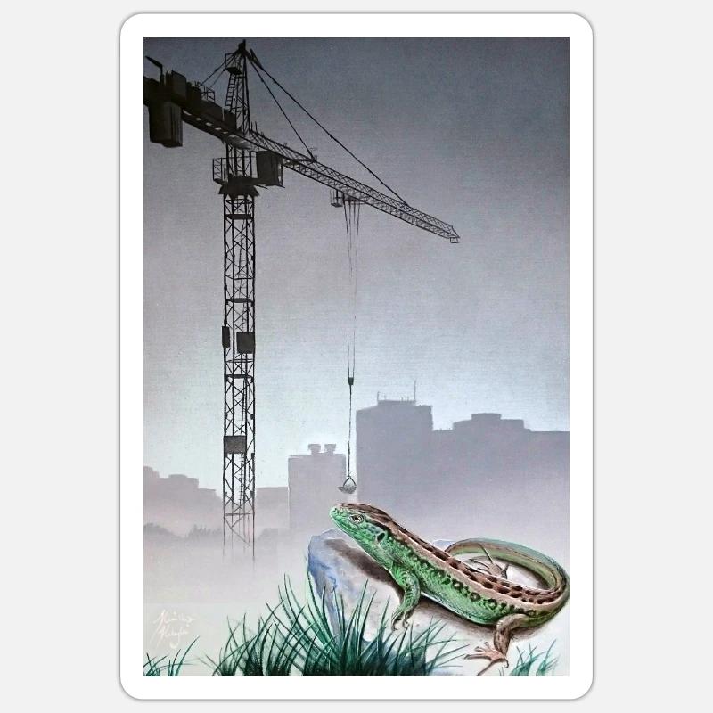 Sand lizard vs building work Sticker size S (10 x 10 cm)