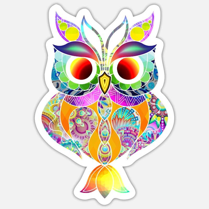 Eule Abstrakt bunt - Sticker Größe S (10 x 10 cm) - Mattweiß