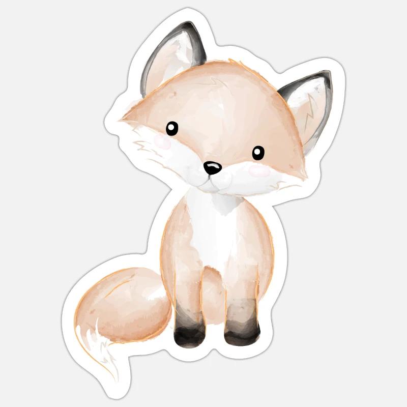 Doux bébé renard - Sticker taille S (10 x 10 cm) - blanc mat