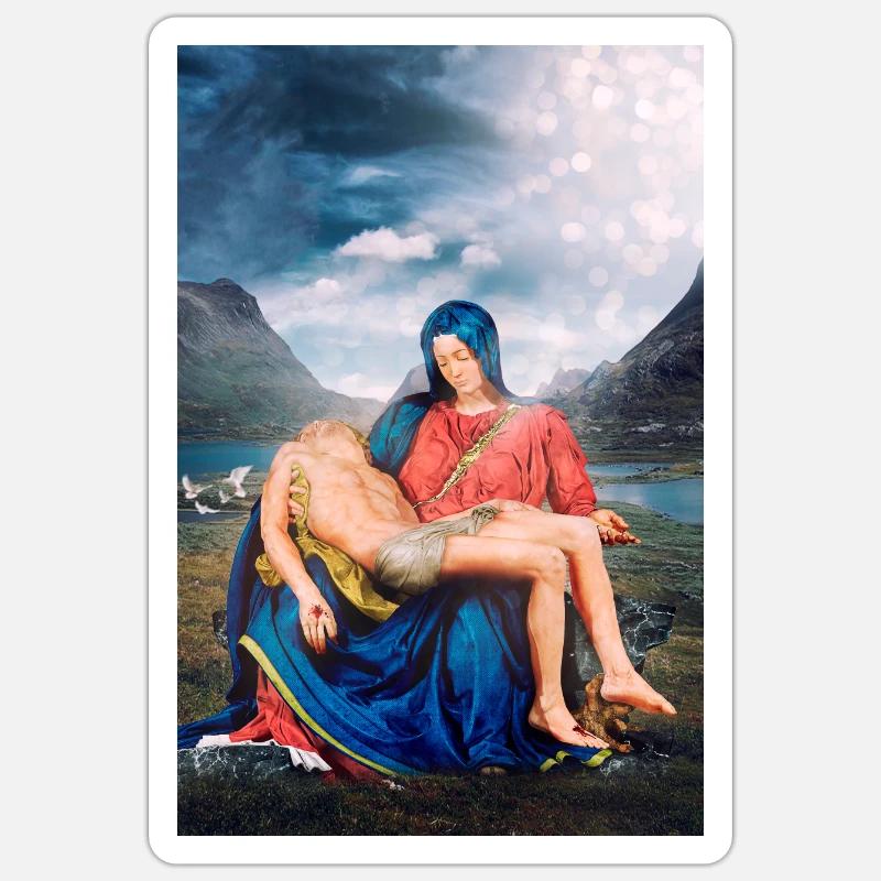 Pieta von Michelangelo - Sticker Größe S (10 x 10 cm) - Mattweiß