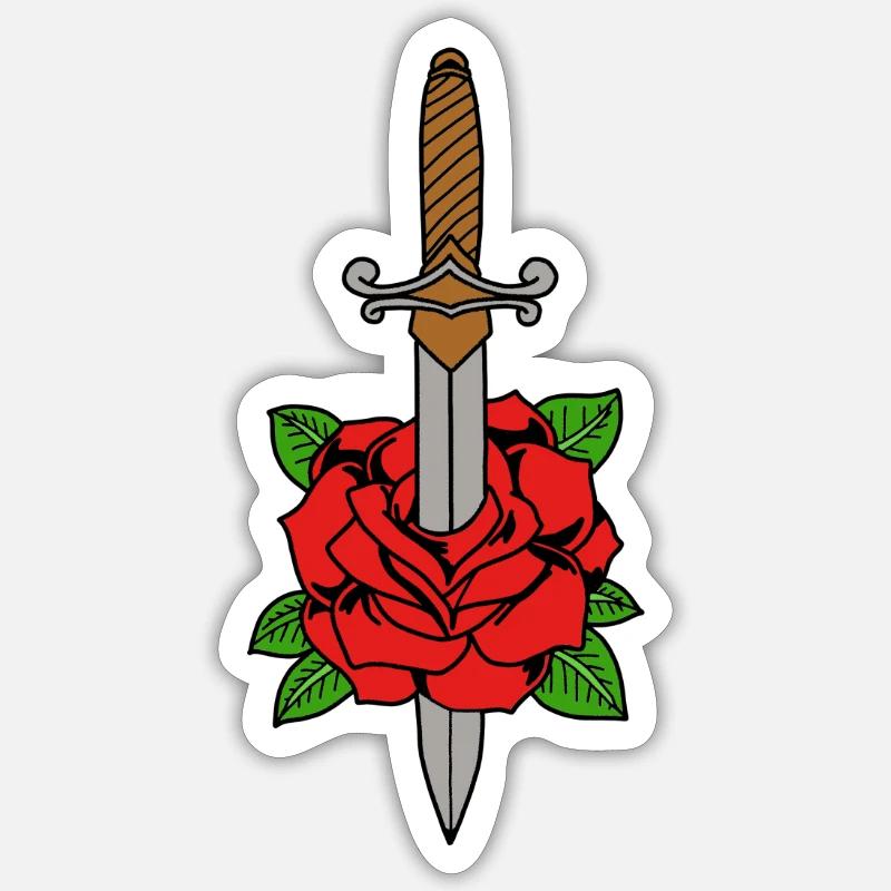 Dagger stings through a rose Sticker size S (10 x 10 cm)