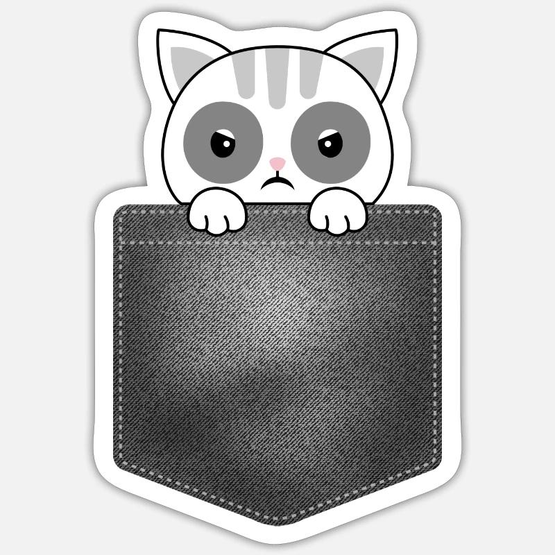 conception de poche avec chat regardant par le haut - Sticker taille S (10 x 10 cm) - blanc mat