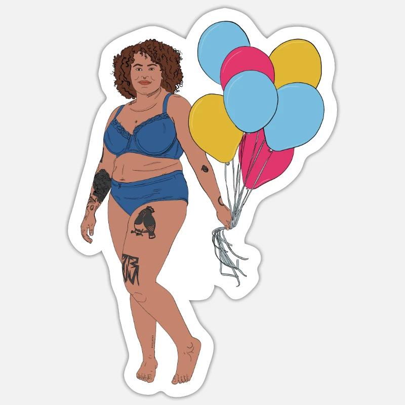 Frau mit Luftballons - Sticker Größe S (10 x 10 cm) - Mattweiß