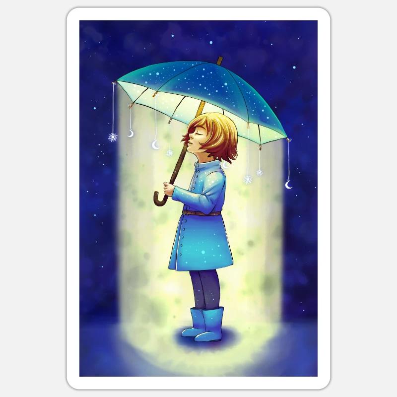 Poster Mädchen mit Regenschirm Sticker Größe S (10 x 10 cm)