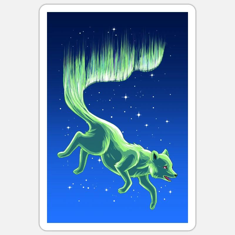 Affiche Arctic Fox Northern Lights - Sticker taille S (10 x 10 cm) - blanc mat