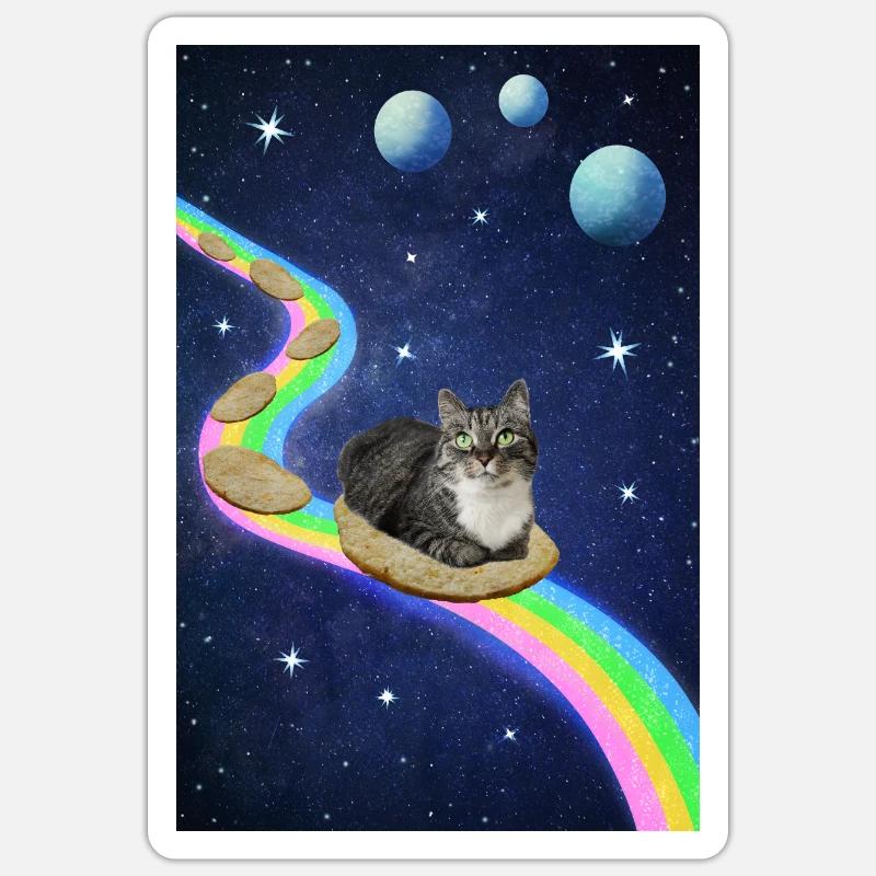 Chat mignon dans l’espace - Sticker taille S (10 x 10 cm) - blanc mat