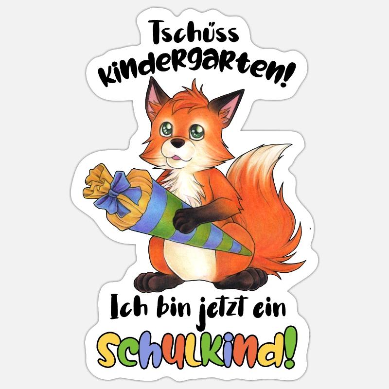 Tschüss Kindergarten, ich bin ein Schulkind Fuchs - Sticker Größe S (10 x 10 cm) - Mattweiß