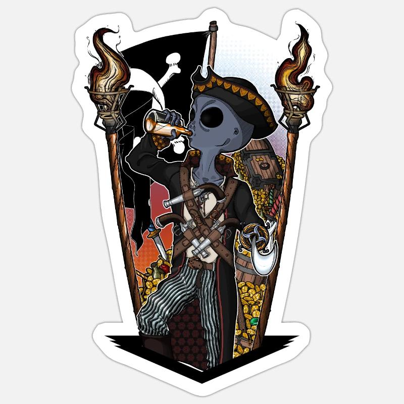 L’extraterrestre Edward Teach - Version couleur Sticker taille S (10 x 10 cm)