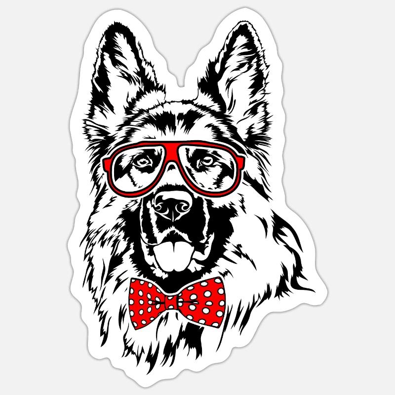 DEUTSCHER SCHÄFERHUND Brille Hunde schlauer Hund - Sticker Größe S (10 x 10 cm) - Mattweiß