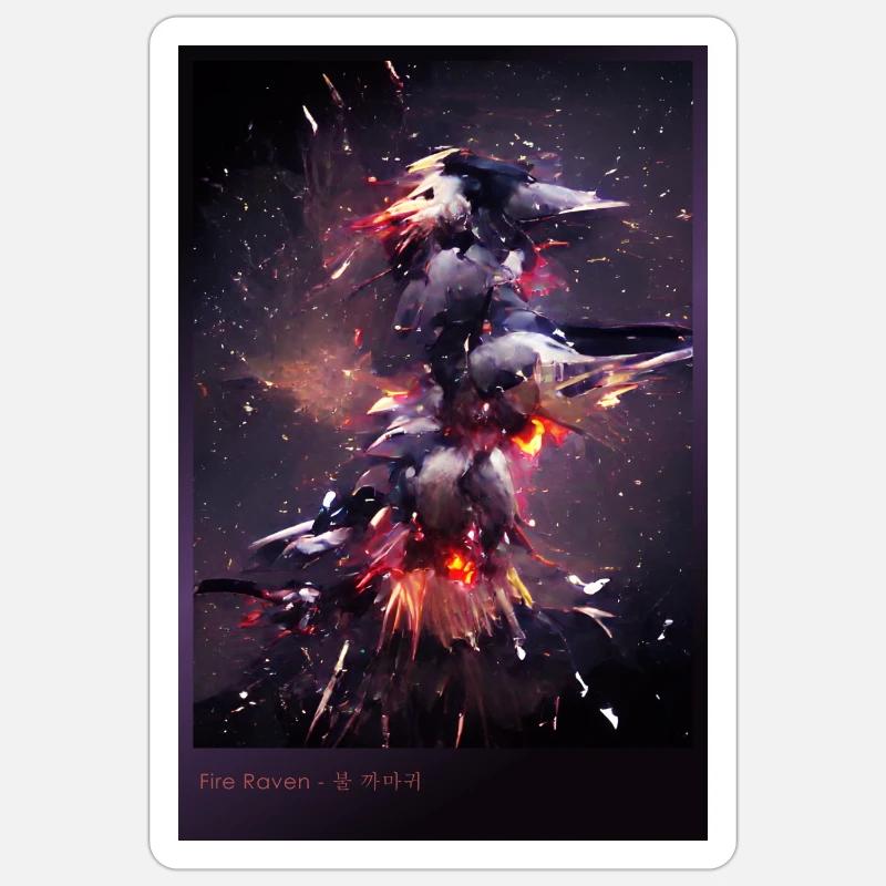 Dancing Fire Raven - 불 까마귀 - Sticker Größe S (10 x 10 cm) - Mattweiß