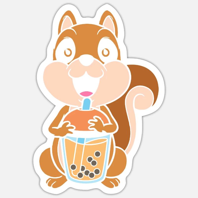 Bubble Tea Eichhörnchen - Sticker Größe S (10 x 10 cm) - Mattweiß