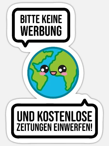 Aufkleber Bitte Keine Werbung Welt Planet - Sticker Größe S (10 x 10 cm) - Mattweiß