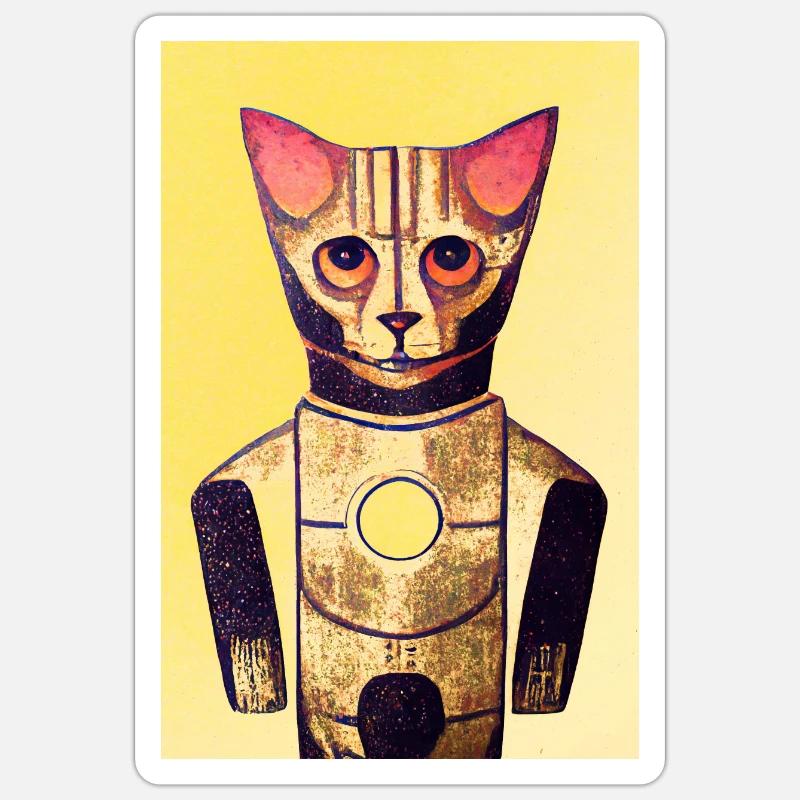 Robotic Cat Retro - Sticker size S (10 x 10 cm) - white matte