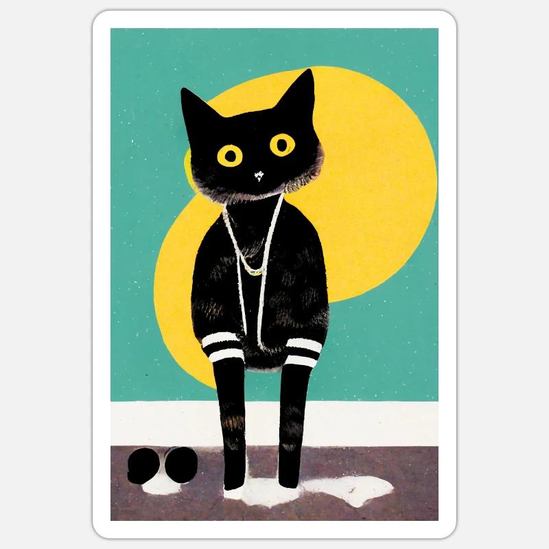 Chaton de rue Rétro - Sticker taille S (10 x 10 cm) - blanc mat