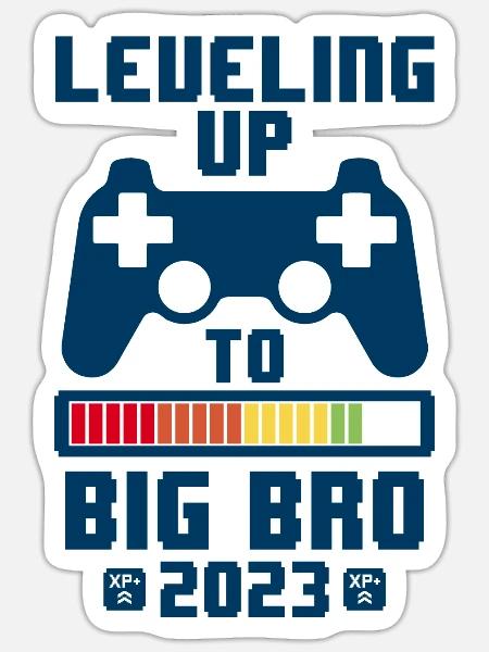 Bruder 2023 - Junge Baby Level up Großer Bruder - Sticker Größe S (10 x 10 cm) - Mattweiß