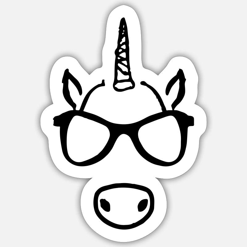 Einhorn mit Brille Geschenkidee - Sticker Größe S (10 x 10 cm) - Mattweiß