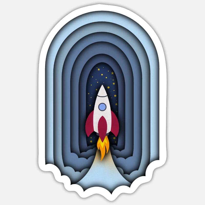 Rakete in Papercutoptik - Sticker Größe S (10 x 10 cm) - Mattweiß