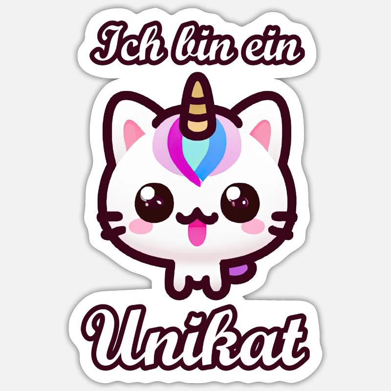 Unicorn Cat Einhorn Katze Ich bin ein Unikat - Sticker Größe S (10 x 10 cm) - Mattweiß