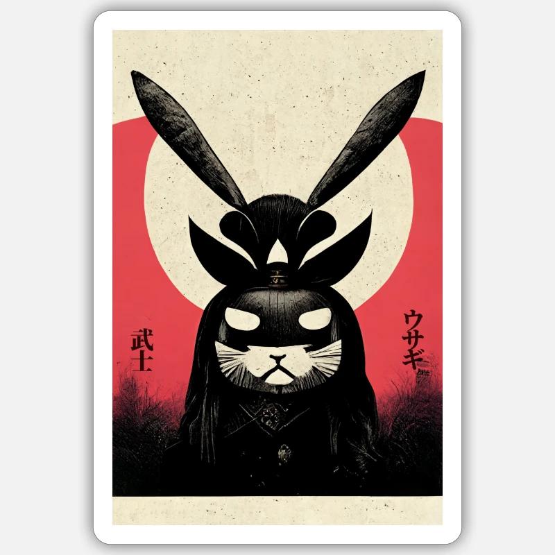 Samurai Rabbit - Sticker Größe S (10 x 10 cm) - Mattweiß