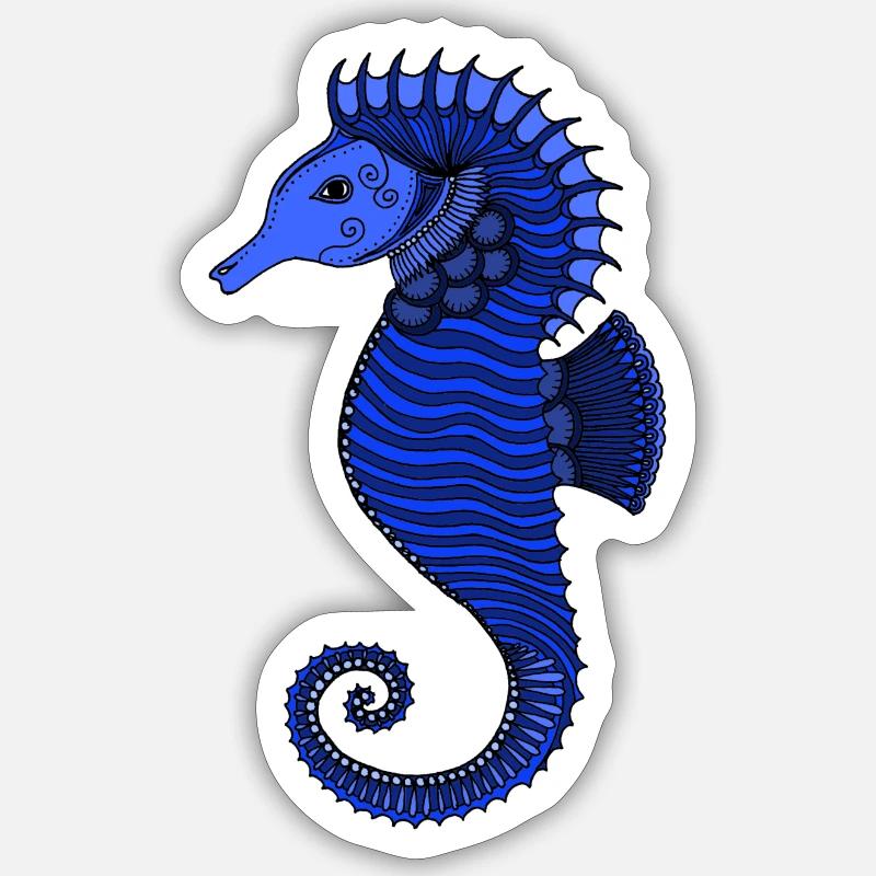Hippocampe bleu - Sticker taille S (10 x 10 cm) - blanc mat