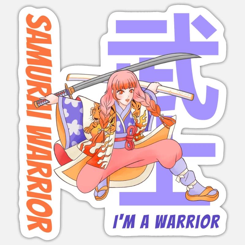 Samurai Warrior. Samurai Girl. White Version. Sticker size S (10 x 10 cm)