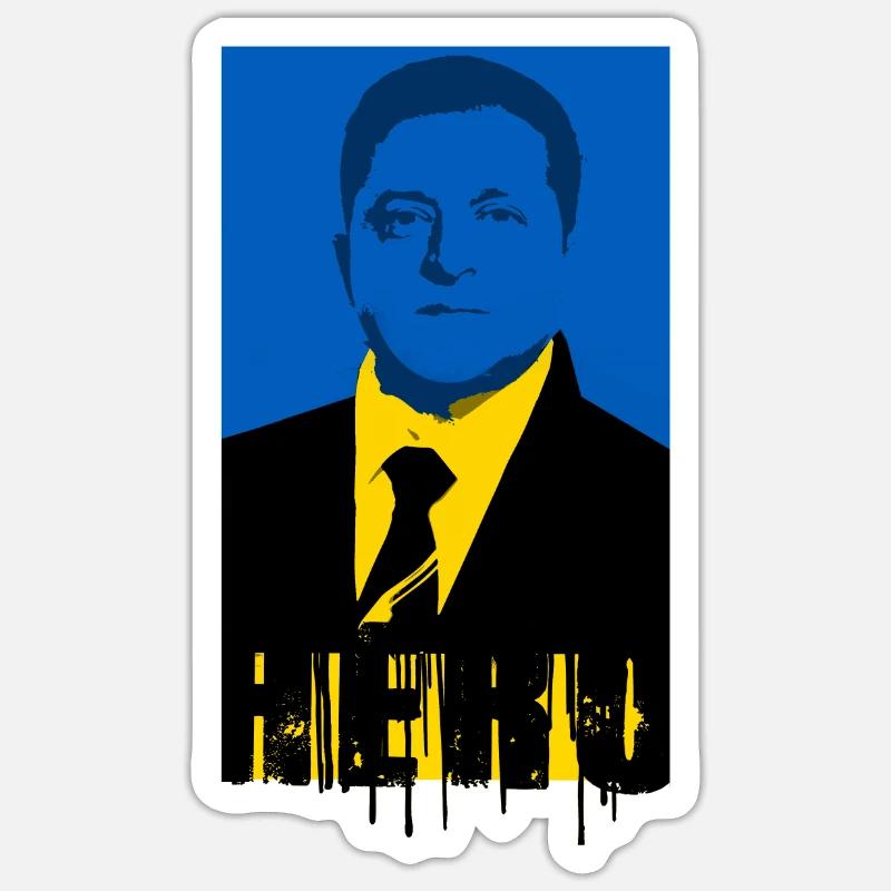 hero,Ukraine,Zelinsky,Zelenskyi,graffiti,flag - Sticker size S (10 x 10 cm) - white matte