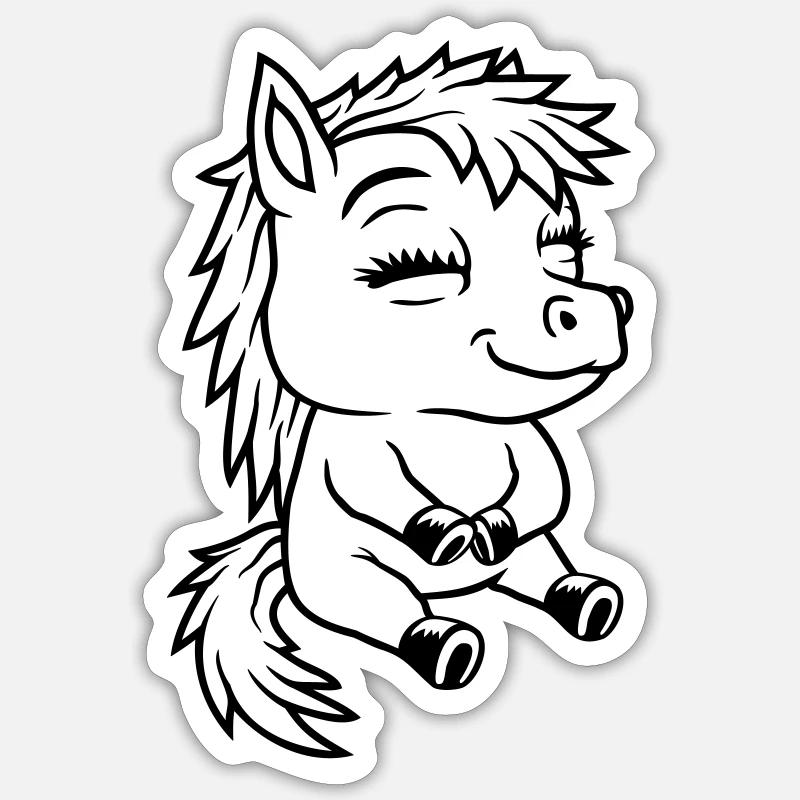 Comic petit poney assis - Sticker taille S (10 x 10 cm) - blanc mat