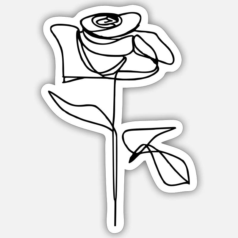 Rose 1 Oneline weiß - Sticker Größe S (10 x 10 cm) - Mattweiß