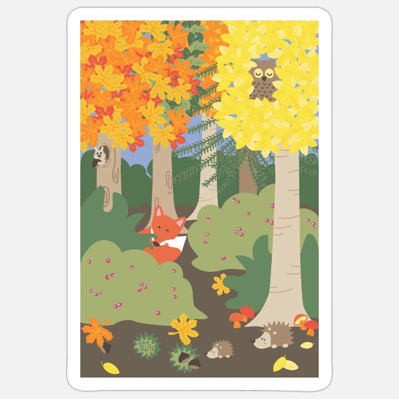L’automne dans les bois - Sticker taille S (10 x 10 cm) - blanc mat