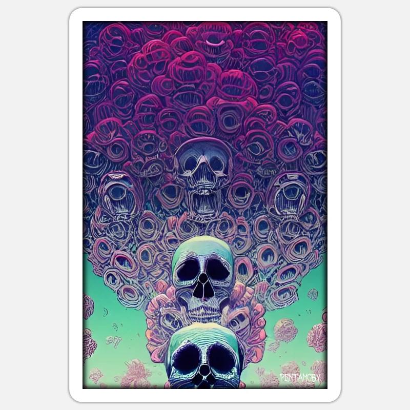 Skull Fleurs Rose Nuage - Sticker taille S (10 x 10 cm) - blanc mat