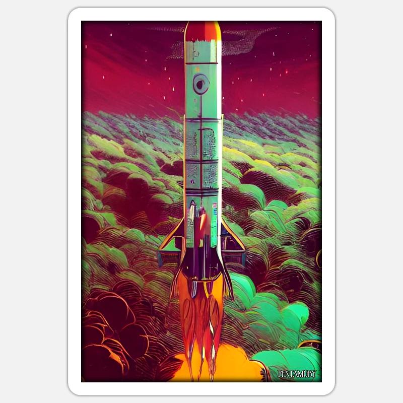 Rocket Launch Space Stars Clouds Sticker size S (10 x 10 cm)