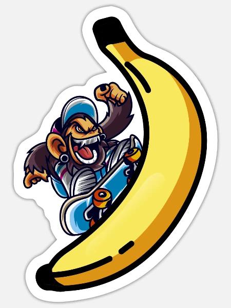 Skater Monkey mit Banane Skateboard - Sticker Größe S (10 x 10 cm) - Mattweiß