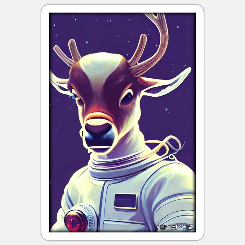 Reindeer Astronaut Future Sci-Fi Technology - Sticker size S (10 x 10 cm) - white matte