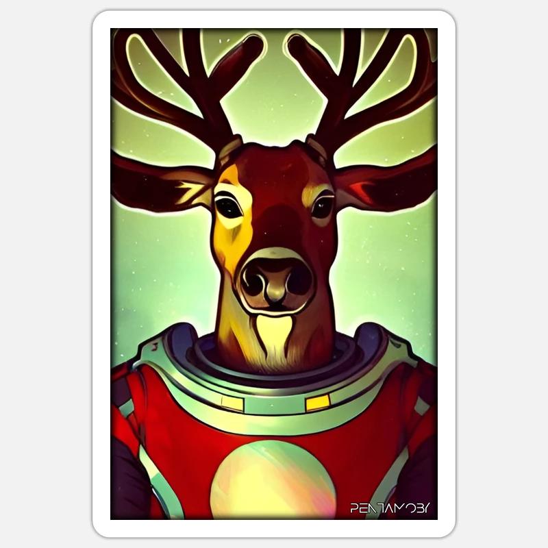 Reindeer Astronaut Future Sci-Fi Technology - Sticker size S (10 x 10 cm) - white matte