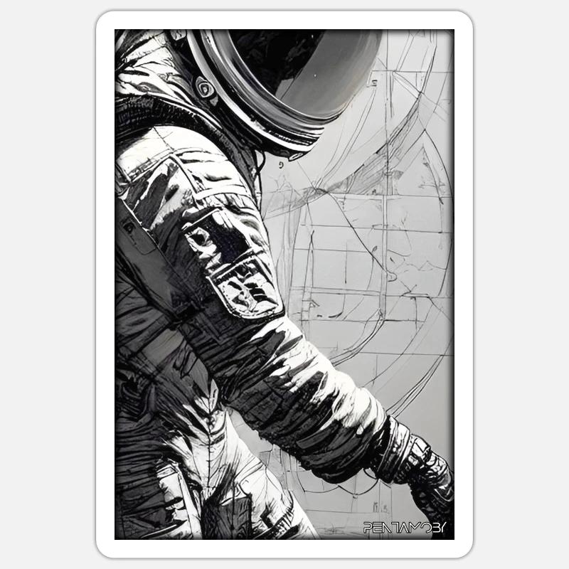 Technologie de science-fiction Astronaut Future - Sticker taille S (10 x 10 cm) - blanc mat