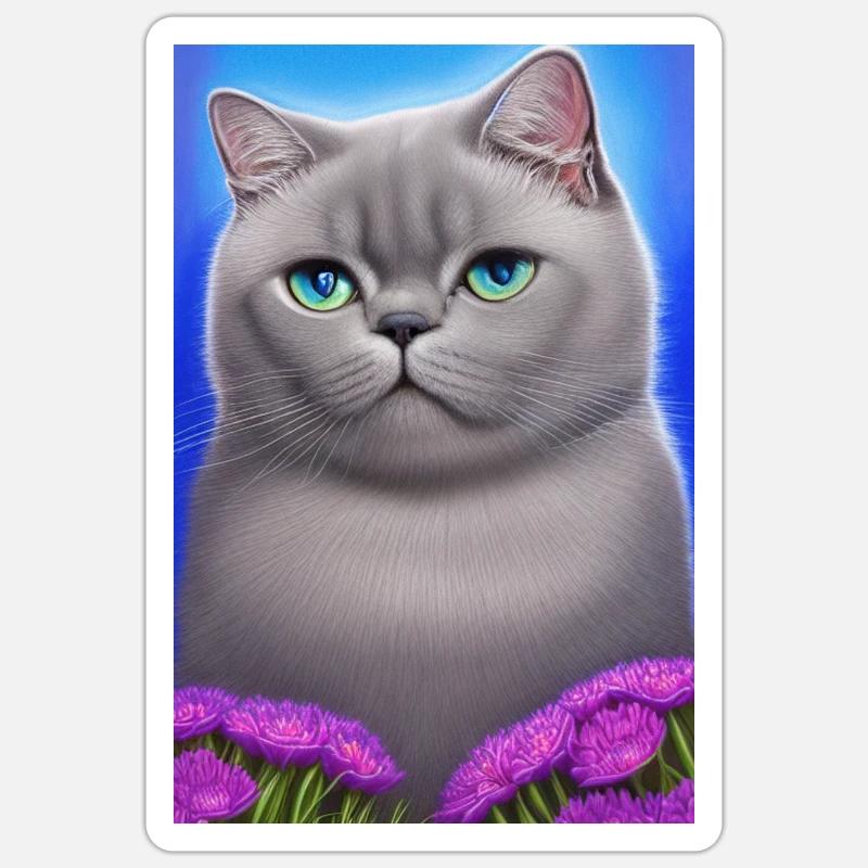 Chat mignon dans le champ de fleurs Sticker taille S (10 x 10 cm)